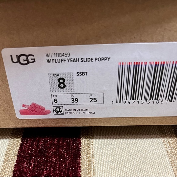 UGG NIB FLUFF YEAH SLIDE POPPY DESIGN STRAWBERRY SORBET COLOR SOFT SLIPPERS - Picture 14 of 17